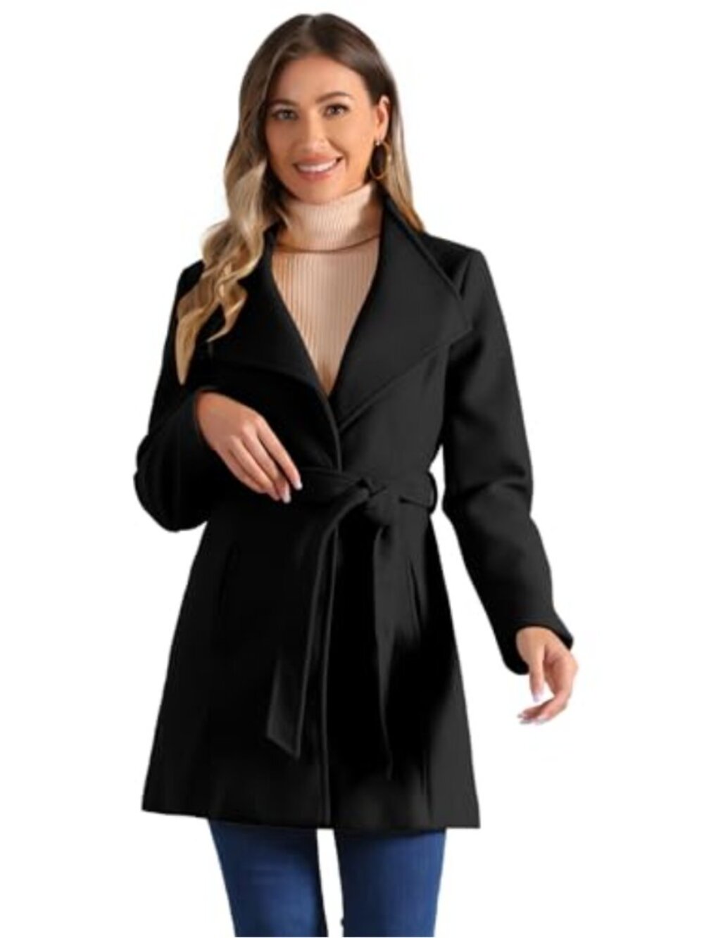 Womens Winter Pea Coat Overcoat Long Sleeve Belted